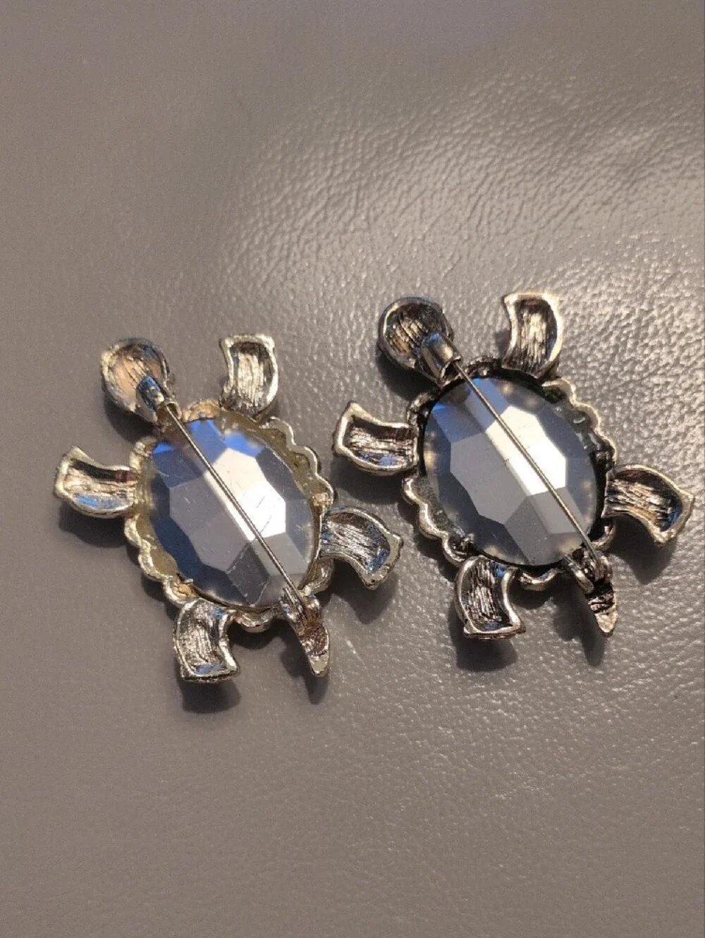 Crystal and Green Turtle Brooch Set